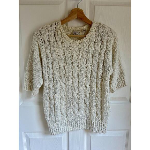 Vintage Women's Short Sleeve Chunky Cable Knit Sweater Size Medium - Picture 1 of 6